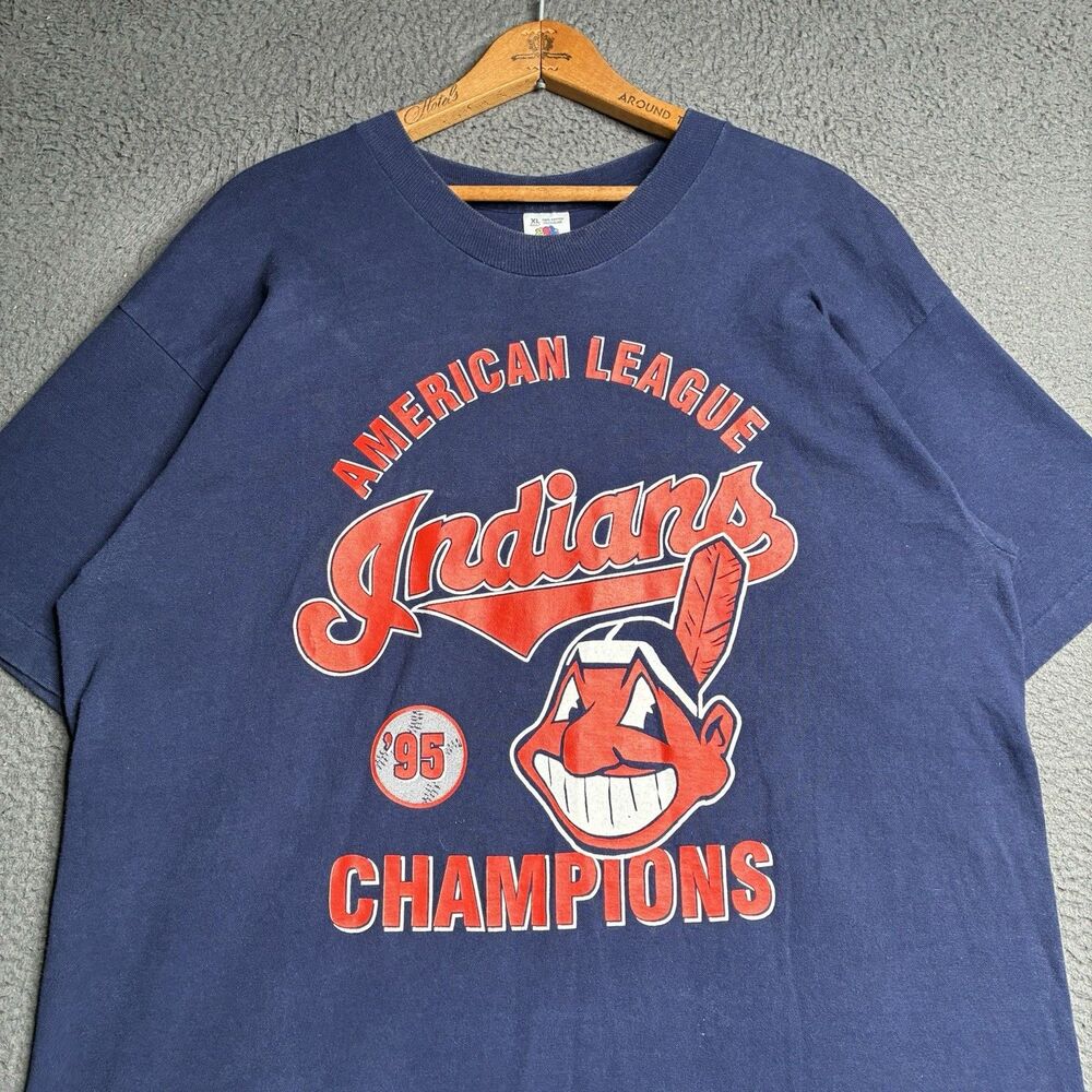 Vintage Cleveland Indians Shirt Mens XL Blue MLB Baseball Single Stitch USA Made